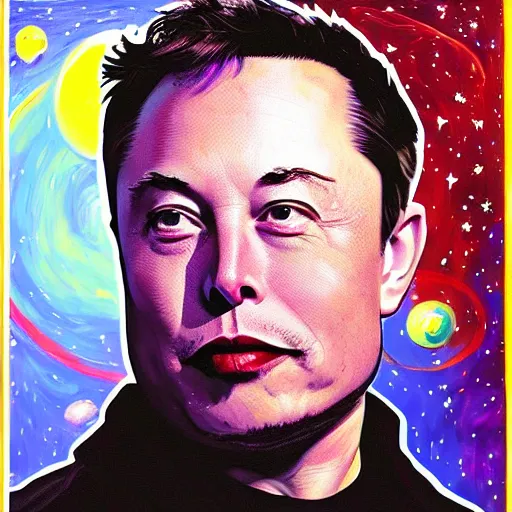 Prompt: elon musk's face against a space background, painting