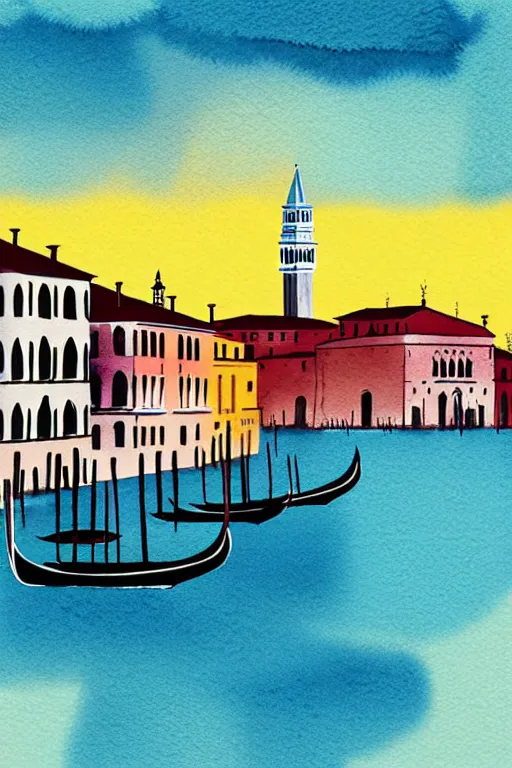 Image similar to minimalist watercolor art of venice at sunset, illustration, vector art