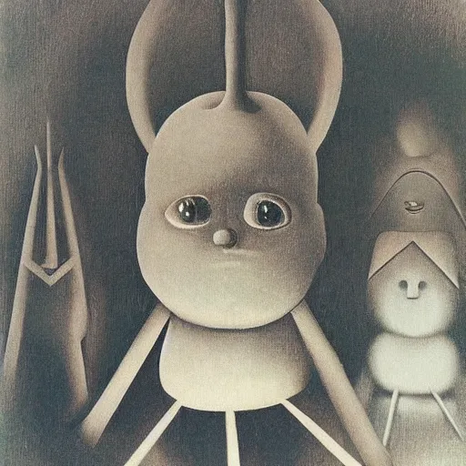 Prompt: Teletubbies by Remedios Varo