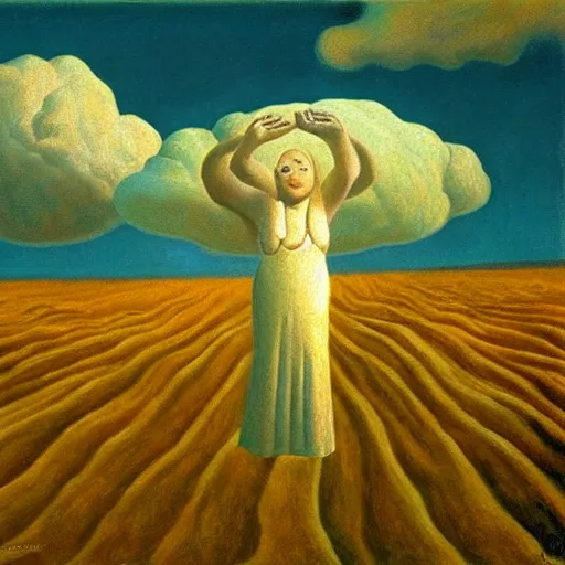 Prompt: the clouds of fear by Grant Wood, oil on canvas - n 4