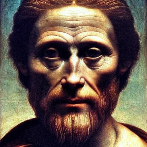 Prompt: Willem Dafoe as God, by Da Vinci and Michaelangelo, soft lighting, hyper detailed, 8k