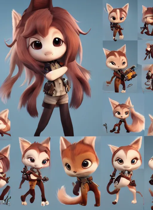 Image similar to female furry mini cute style, highly detailed, rendered, ray - tracing, cgi animated, 3 d demo reel avatar, style of maple story and zootopia, maple story gun girl, fox from league of legends chibi, soft shade, soft lighting