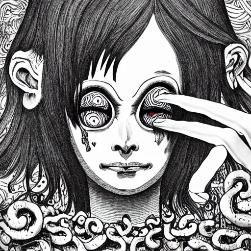 Image similar to black and white illustration creative design, monster, junji ito, body horror