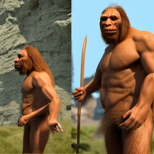 Prompt: A digital model of a neanderthal, scientific paper, render, unreal engine, realistic