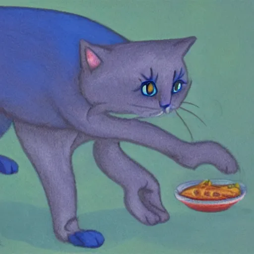 Prompt: a hungry blue cat