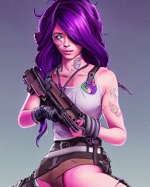 Prompt: beautiful female purple hair tattoo symmetrical face eyes singing full length fantasy art apex fortnite Video game icon, 2d game art gta5 cover , official fanart behance hd artstation by Jesper Ejsing, by RHADS, Makoto Shinkai and Lois van baarle, ilya kuvshinov, rossdraws