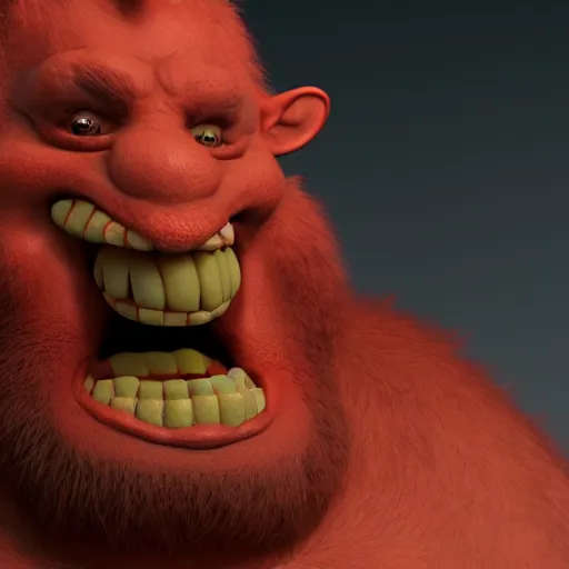 Prompt: portrait of funny red ogre, unreal engine render, volumetric light, high détail