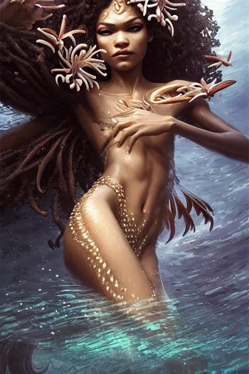 zendaya as a dark - skinned la sirene haitian mermaid, Stable Diffusion