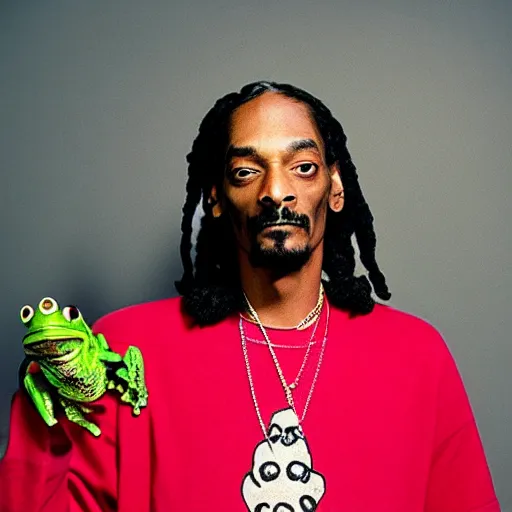 Prompt: Snoop Dogg holding a frog for a 1990s sitcom tv show, Studio Photograph, portrait, C 12.0