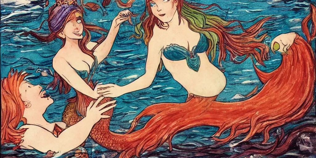 Image similar to hungry mermaid holding frightened sailor