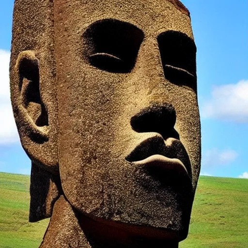 Image similar to 'Kanye West'!! as a moai head on easter Island