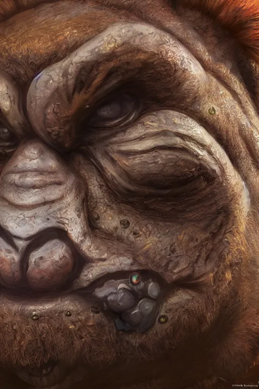 Image similar to a Goron from Zelda oil on canvas, intricate, portrait, 8k highly professionally detailed, HDR, CGsociety