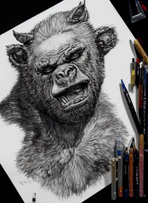 Image similar to portrait, ManBearPig, watercolor, dramatic lighting, cinematic, establishing shot, extremely high detail, foto realistic, cinematic lighting, pen and ink, intricate line drawings, by Yoshitaka Amano, Ruan Jia, Kentaro Miura, Artgerm, post processed, concept art, artstation, matte painting, style by eddie mendoza, raphael lacoste, alex ross