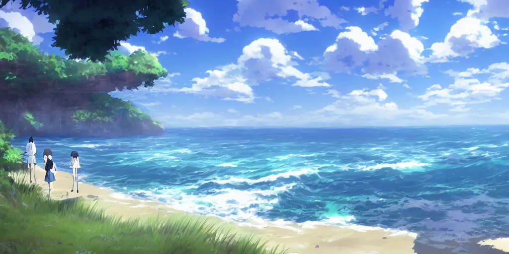 Image similar to beautiful anime beach cove by makoto shinkai