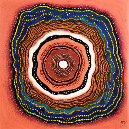 Image similar to earth painted in the style of australian aboriginal art, detailed painting, dot painting, dreamtime, pastel blush color palette, indigenous, ochre papunya tula,
