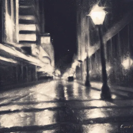 Image similar to nyc sidewalk, night, by michal sawtyruk