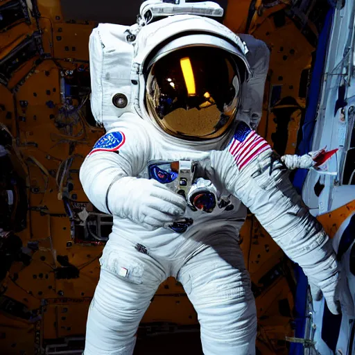 Prompt: astronaut in outer space lit from below, full body photo, 8 k