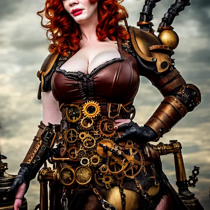 Image similar to full length photo of christina hendricks as a steampunk valkyrie, highly detailed, 4 k, hdr, smooth, sharp focus, high resolution, award - winning photo