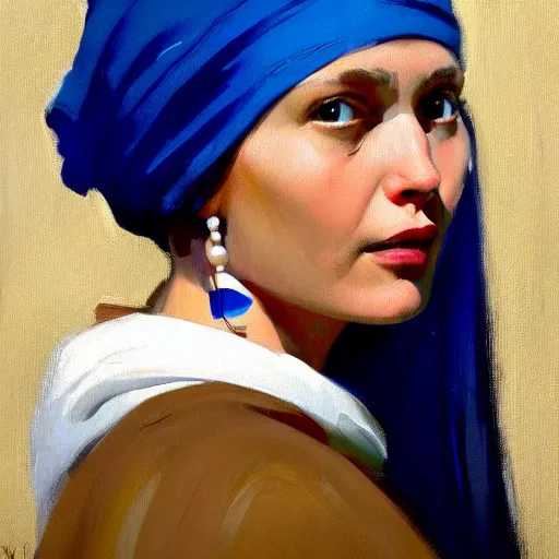 Image similar to greg manchess portrait painting of the girl with the pearl earring with the face of elon musk, medium shot, asymmetrical, profile picture, organic painting, sunny day, matte painting, bold shapes, hard edges, street art, trending on artstation, by huang guangjian and gil elvgren and gerald brom