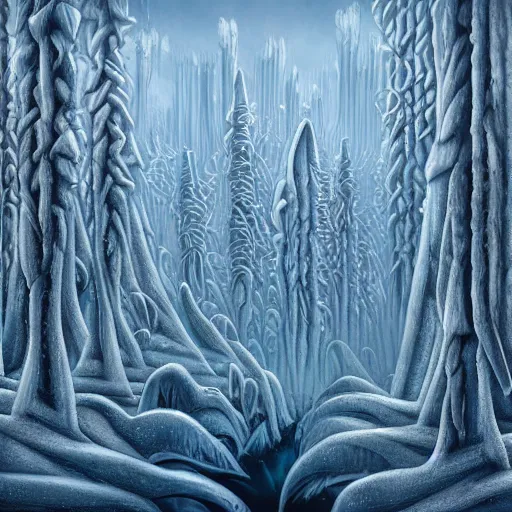 Image similar to Ice forest. Highly Detailed. By Jeffrey Smith