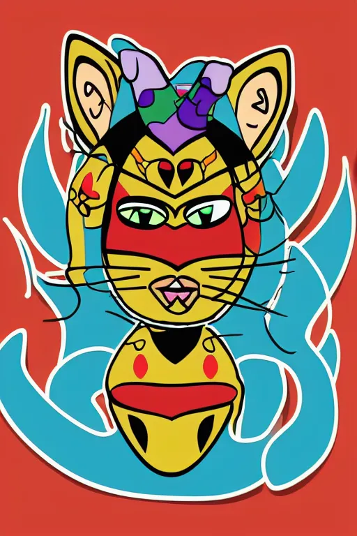 Image similar to Portrait of a cat as a Mexican wrestler in a mask, sticker, colorful, illustration, highly detailed, simple, smooth and clean vector curves, no jagged lines, vector art, smooth