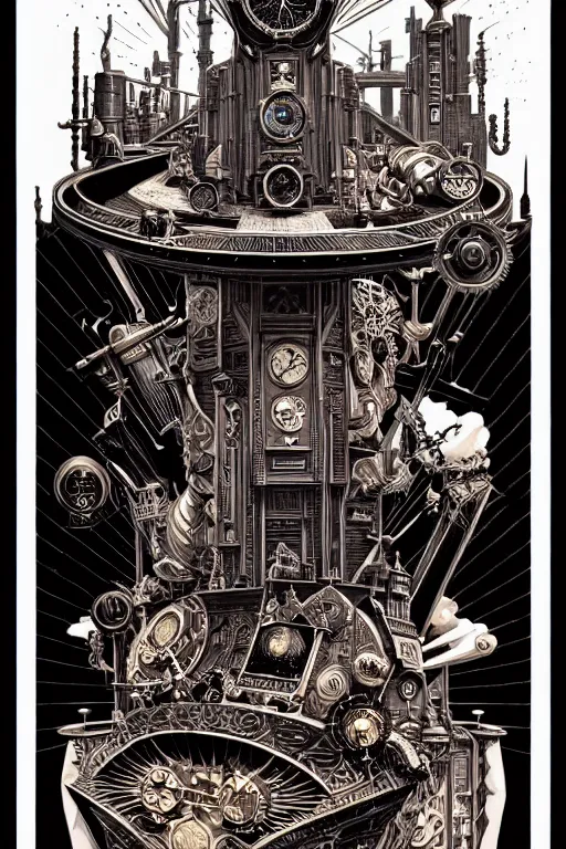 Image similar to a majestic steampunk alchemists scale, two point perspective, furniture, high details, bold line art, by vincent di fate and joe fenton, inking, etching, screen print, masterpiece, trending on artstation, sharp, high contrast, hyper - detailed,, hd, 4 k, 8 k