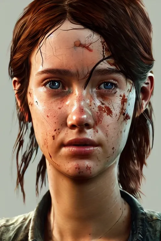 Image similar to ultra realistic facial portrait of ellie from the last of us part 2, digital art, character portrait, highly detailed, trending on artstation, lens flare, atmosphere, hyper realistic, cinematic lightning, sharp focus, unreal engine 5, extreme details perfect face, pretty face, fine - face, illustration, 8 k, ultra texture, masterpiece