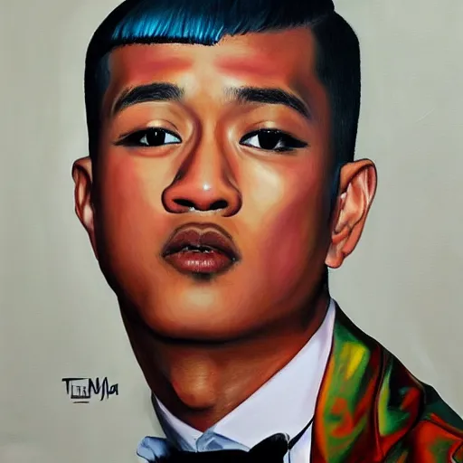 Prompt: musical artist thaiboy goon's presidential portrait, professional realistic painting