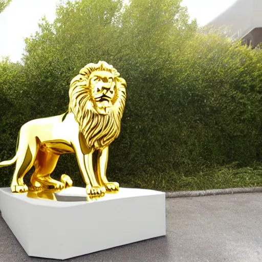 Prompt: shiny golden lion statue, mirror finish, polished gold