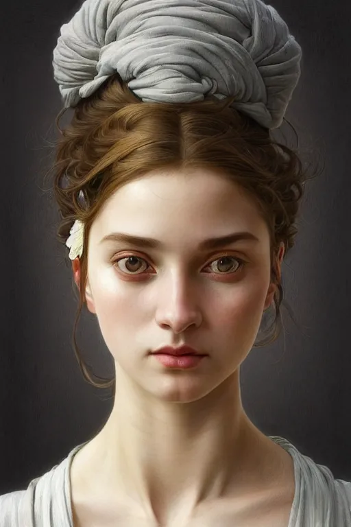 Image similar to beautiful portrait of a woman, similar to'the milkmaid ', beautiful woman, symmetry, perspective, portrait, anime!!, fantasy, ultra detailed, elegant, intricate, dynamic lighting, hyperrealism, digital art, digital painting, artstation, wlop, sharp focus, illustration, art by artgerm and greg rutkowski and alphonse mucha, 8 k