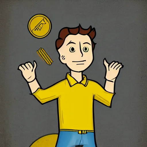 Image similar to digital art of vault boy from fallout 3 game,