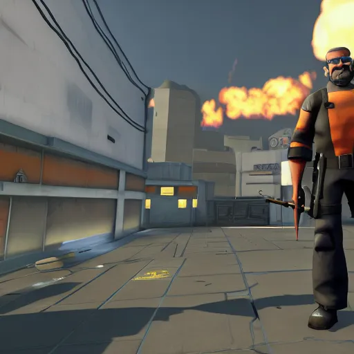 Image similar to Gordon Freeman in Team fortress 2, 4k screenshot of Team fortress 2 gameplay, 8k hdr showcase