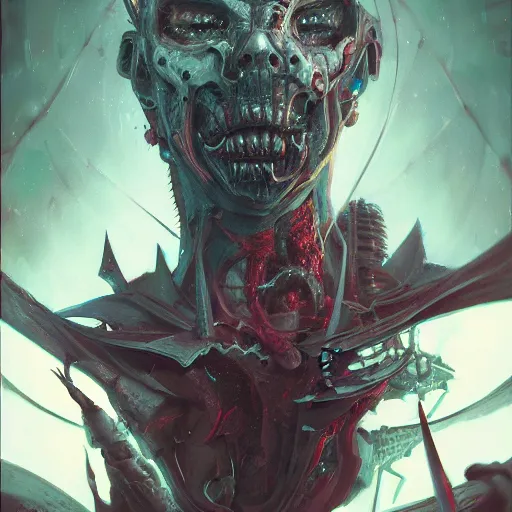 Image similar to portrait of a nightmarish cybernetic duke of hell, cyberpunk concept art by pete mohrbacher and seb mckinnon and beksinski and josan gonzales, digital art, highly detailed, intricate, sci-fi, sharp focus, Trending on Artstation HQ, deviantart, unreal engine 5, 4K UHD image