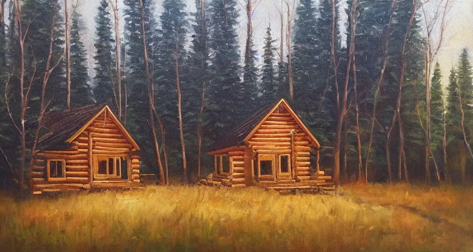 Image similar to one log cabin in the forest, beautiful painting, oil on canvas, by Ewa Czarniecka, award winning masterpiece,