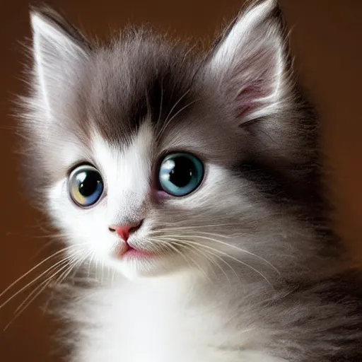 Image similar to portrait of a cute fluffy kitten, big eyes, pixar