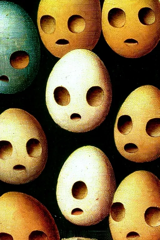 Image similar to hieronymus bosch painting of egg faces