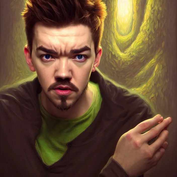 Prompt: Jacksepticeye in Monster’s Inc., Pixar, diffuse lighting, fantasy, intricate, elegant, highly detailed, lifelike, photorealistic, digital painting, artstation, illustration, concept art, smooth, sharp focus, art by John Collier and Albert Aublet and Krenz Cushart and Artem Demura and Alphonse Mucha