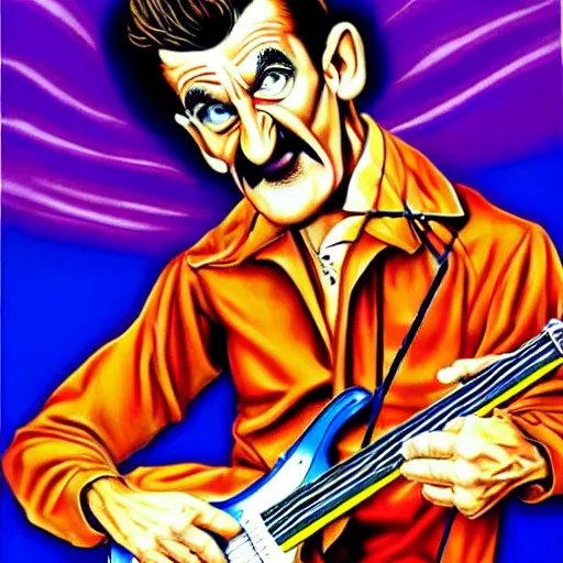 Image similar to Barry Chuckle Shredding on an electric guitar in the style of Jason Edmiston and Gary Panter