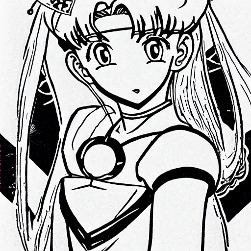 Image similar to sailor moon, highly detailed, illustrated by akira toriyama, manga, black and white illustration