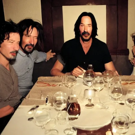 Prompt: Keanu Reeves having a dinner at the moon