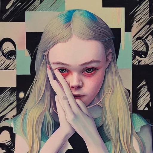 Image similar to Elle Fanning in Peace Walker picture by Sachin Teng, asymmetrical, dark vibes, Realistic Painting , Organic painting, Matte Painting, geometric shapes, hard edges, graffiti, street art:2 by Sachin Teng:4