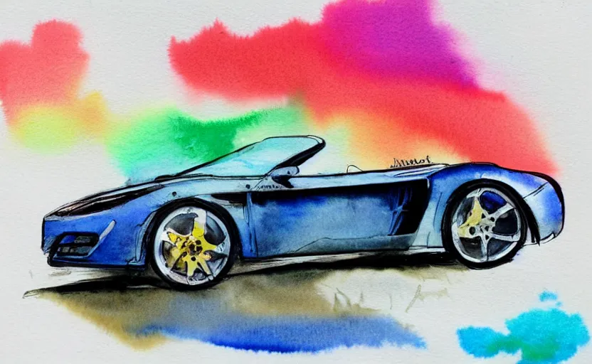 Prompt: colorful watercolor sketch, sport car