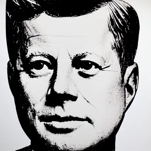 Prompt: individual silk screen portrait of jfk by andy warhol