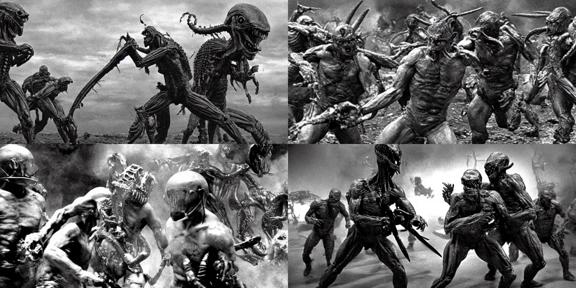 Prompt: documentary film still, soldiers fighting monsters, from alien 2 ( 1 9 8 6 )