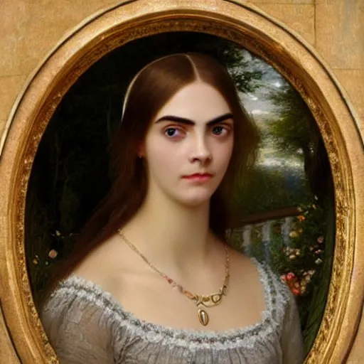 Image similar to a portrait painting of Cara Delevingne without makeup, she has thin eyebrows by Edmund blair leighton