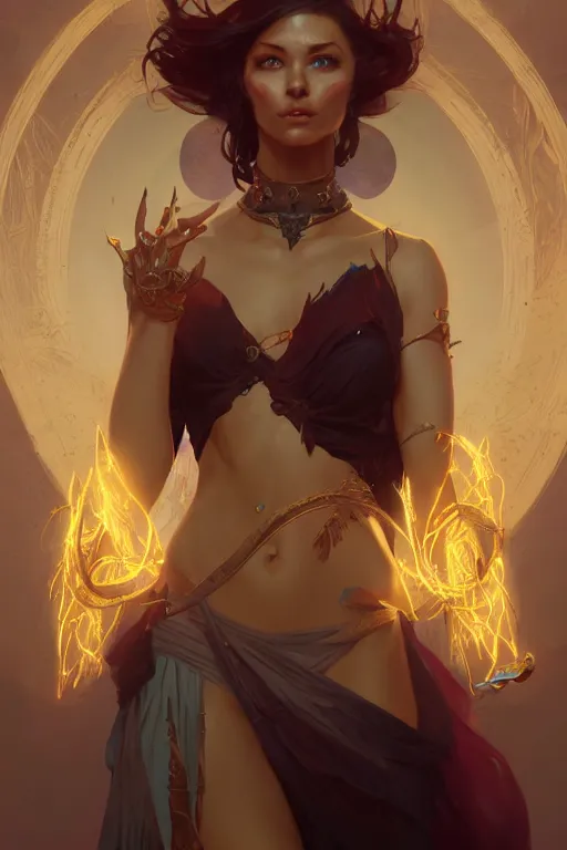 Image similar to beautiful sorceress, accurate anatomy, only two hands, highly detailed, digital painting, artstation, concept art, smooth, sharp focus, illustration, Unreal Engine 5, 8K, art by ross tran and greg rutkowski and alphonse Mucha