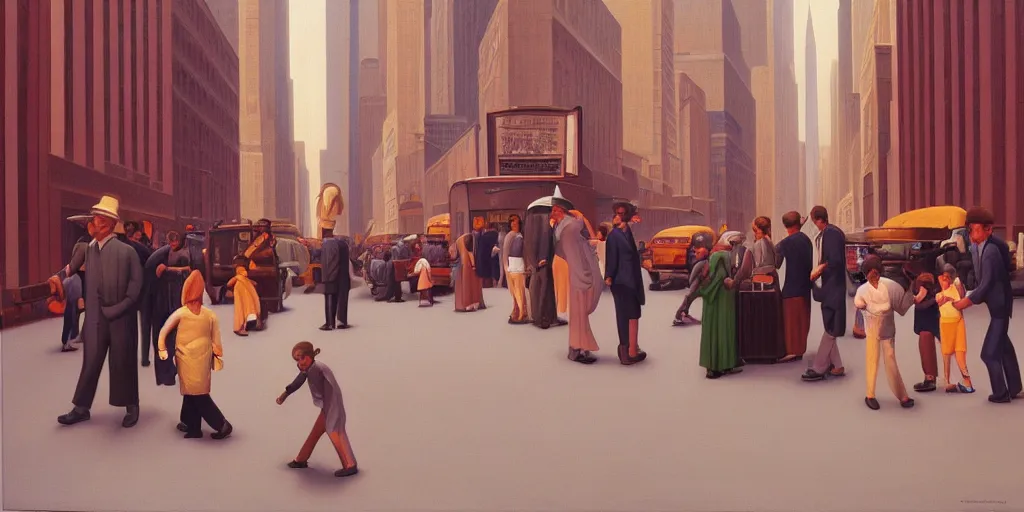 Prompt: new york city street in the morning, oil painting by george tooker