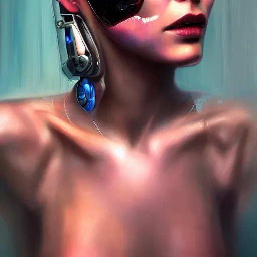 Image similar to cyborg fashion model, hyperrealism matte oil painting, cyberpunk, artstation