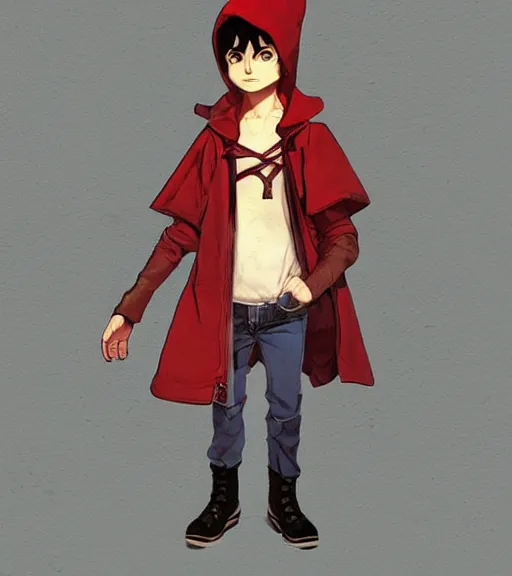 Image similar to attractive little boy character inspired in little red riding hood and michael jackson, digital artwork made by akihiko yoshida and makoto shinkai, anatomically correct, symmetrical, highly detailed, sharp focus, extremely coherent