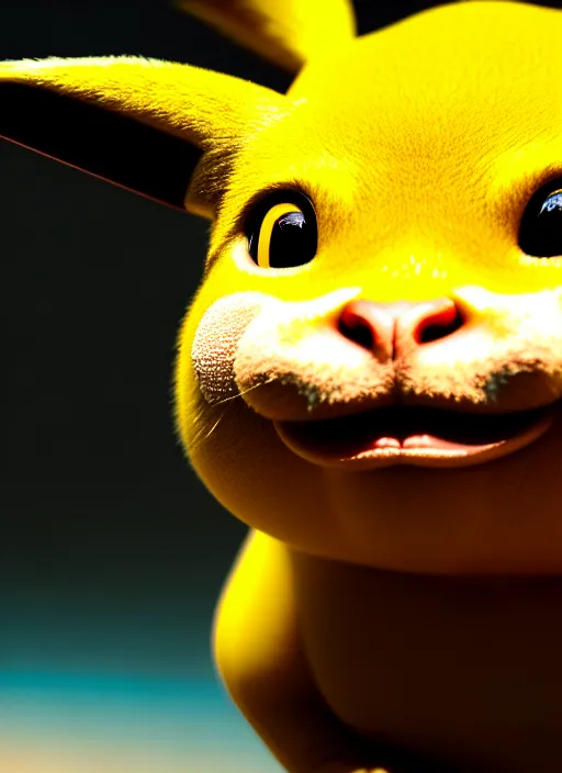 Prompt: closeup portrait of pickachu, depth of field, zeiss lens, detailed, symmetrical, centered, fashion photoshoot, by Annie Leibovitz and Steve McCurry, Breathtaking, 8k resolution, extremely detailed, beautiful, establishing shot, artistic, hyperrealistic, fur, octane render
